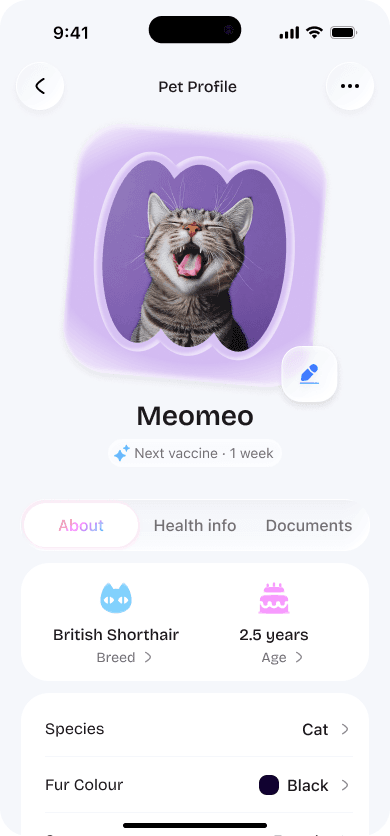 A pet health profile in Petio