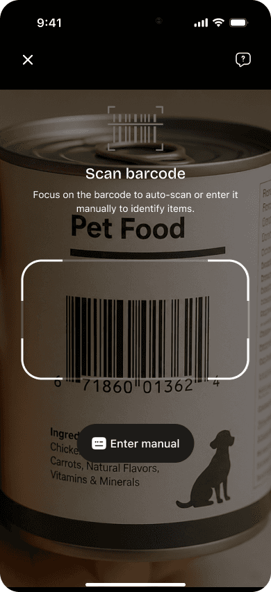 Scanning a pet food label with Petio