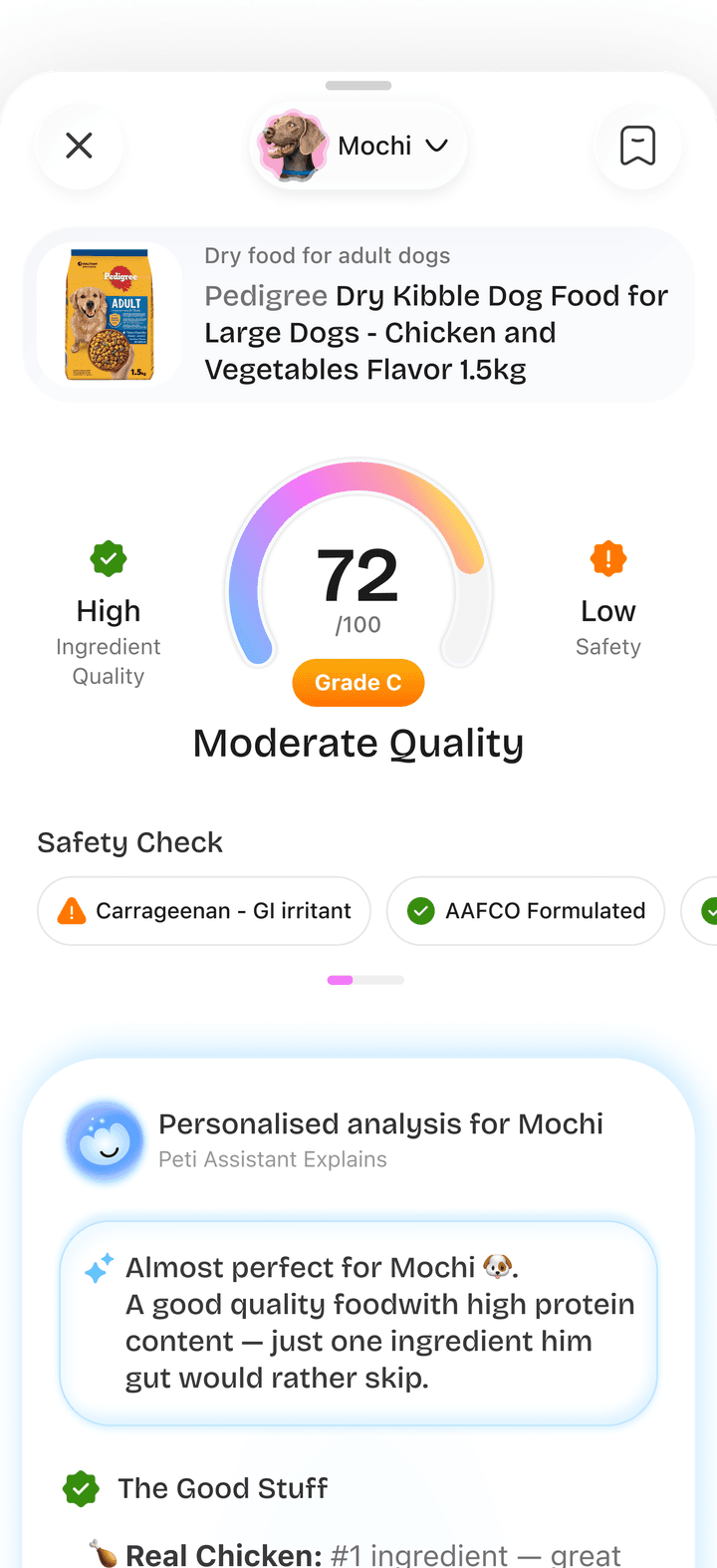 Petio food safety scan result